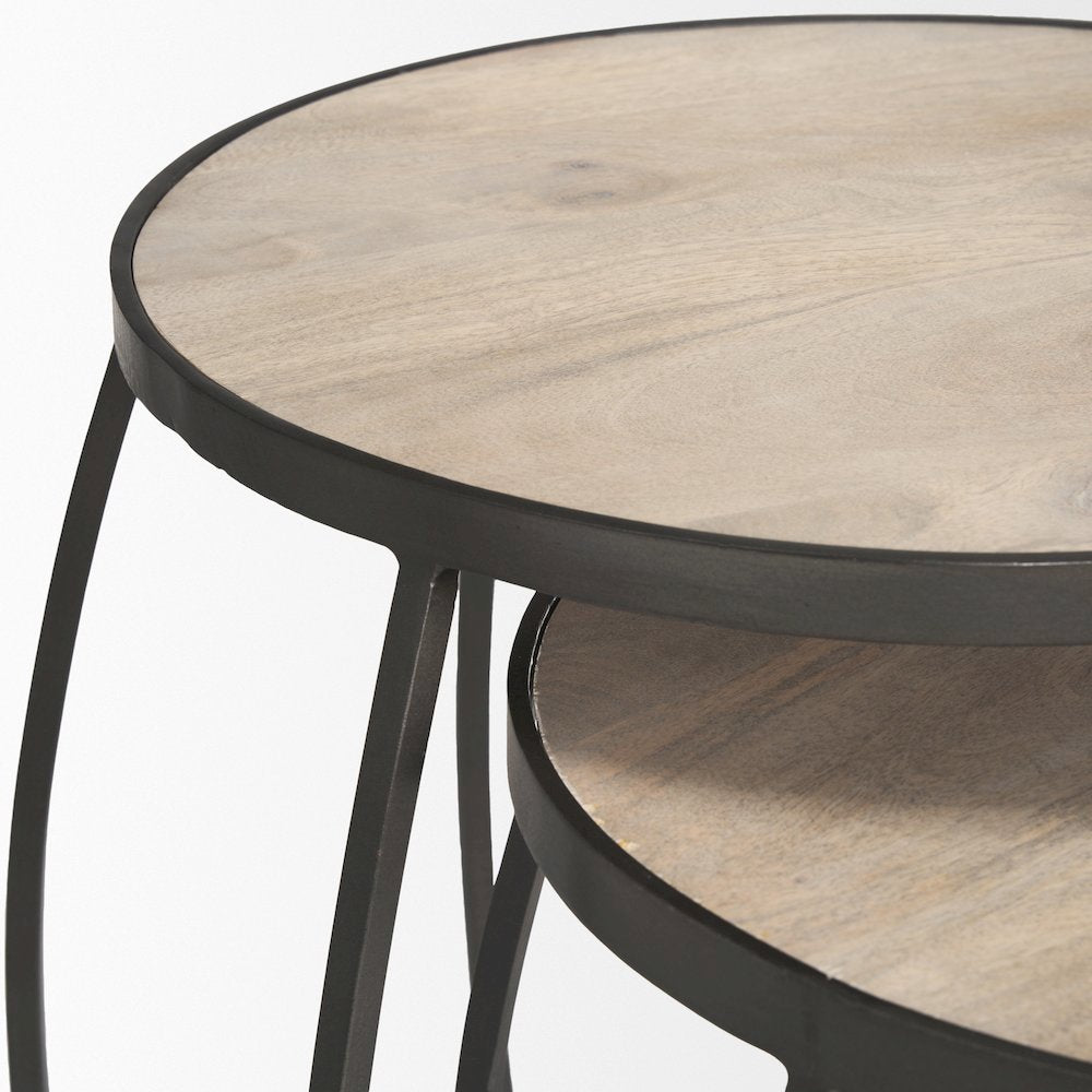 Round Light Brown and Silver Metal Nesting Accent Tables (Set of 2)