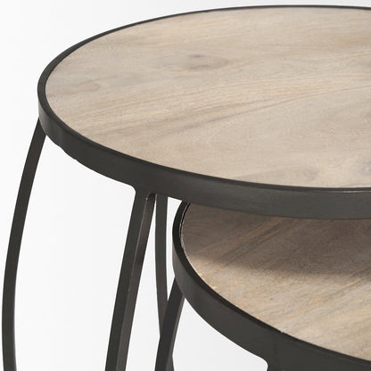 Round Light Brown and Silver Metal Nesting Accent Tables (Set of 2)