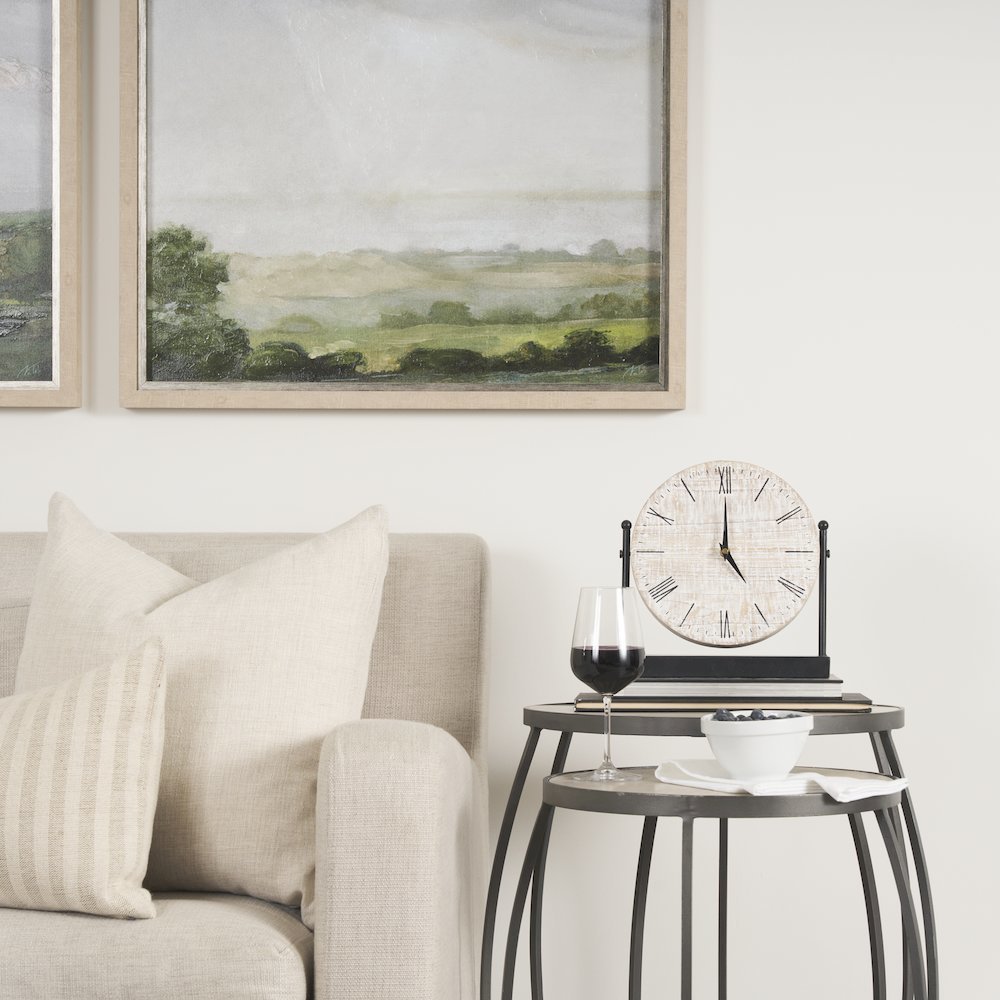 Round Light Brown and Silver Metal Nesting Accent Tables (Set of 2)