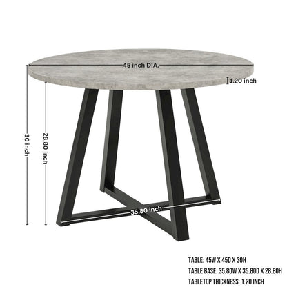 Endo Contemporary Round Dining Table, Trestle Base, Faux Concrete Gray