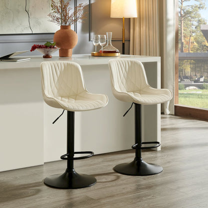 Kovyn Contemporary Adjustable Barstool with Faux Leather Swivel Seats, Set of 2