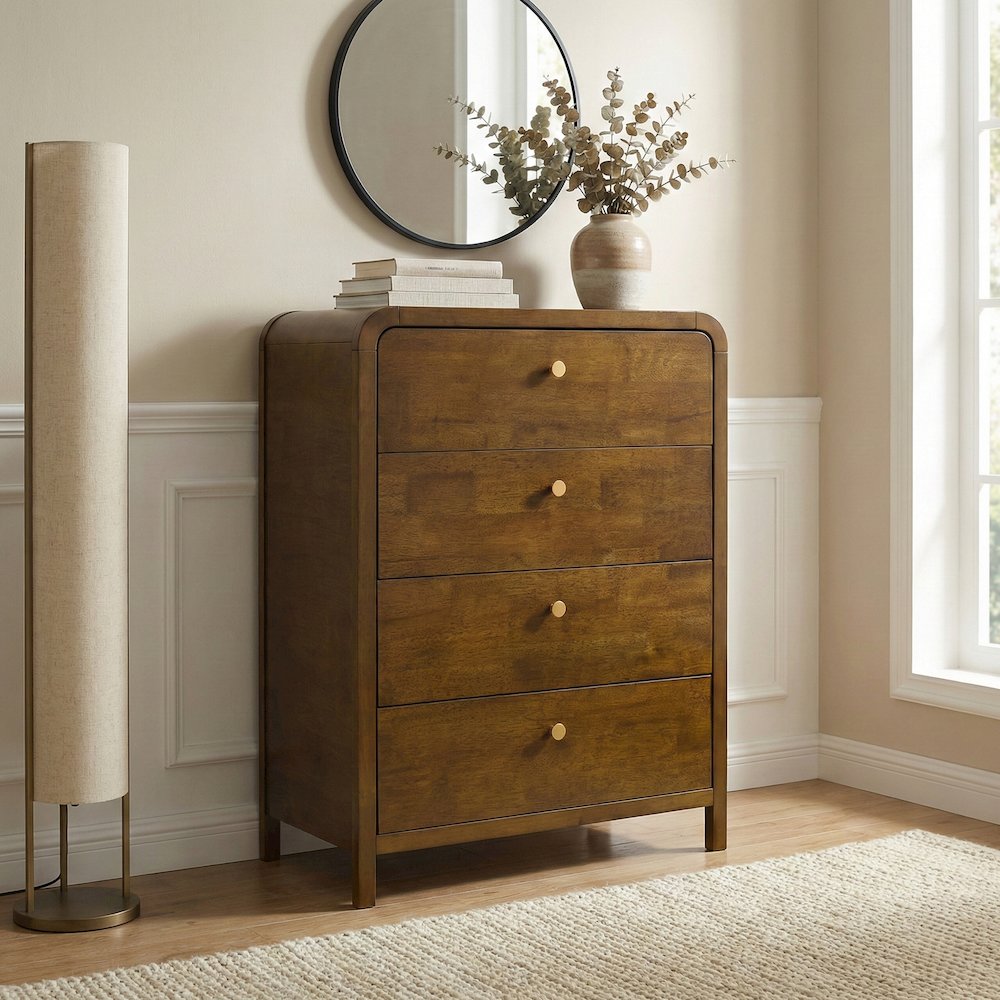 Eldren Wood Bedroom Set, King Platform Bed Dresser, Mirror Two Nightstands,Chest