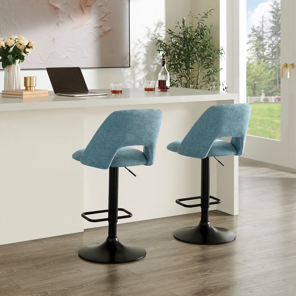 Nuvia Contemporary Adjustable Barstool with Upholstered Swivel Seats, Set of 2
