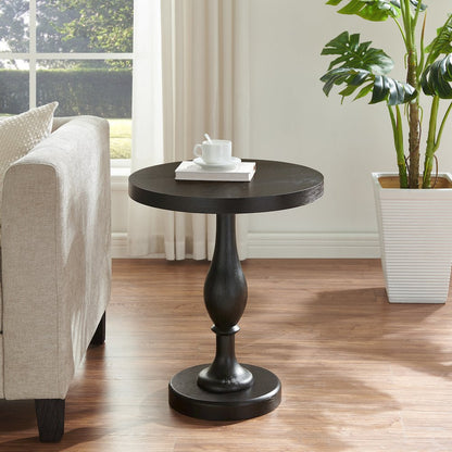 Solmere 22" Round Wood Pedestal End Table, Black