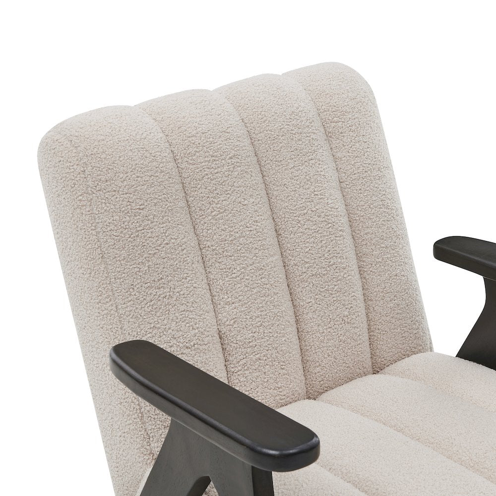 Rella Modern Teddy Sherpa Accent Chair with Espresso Wood Frame, Beige