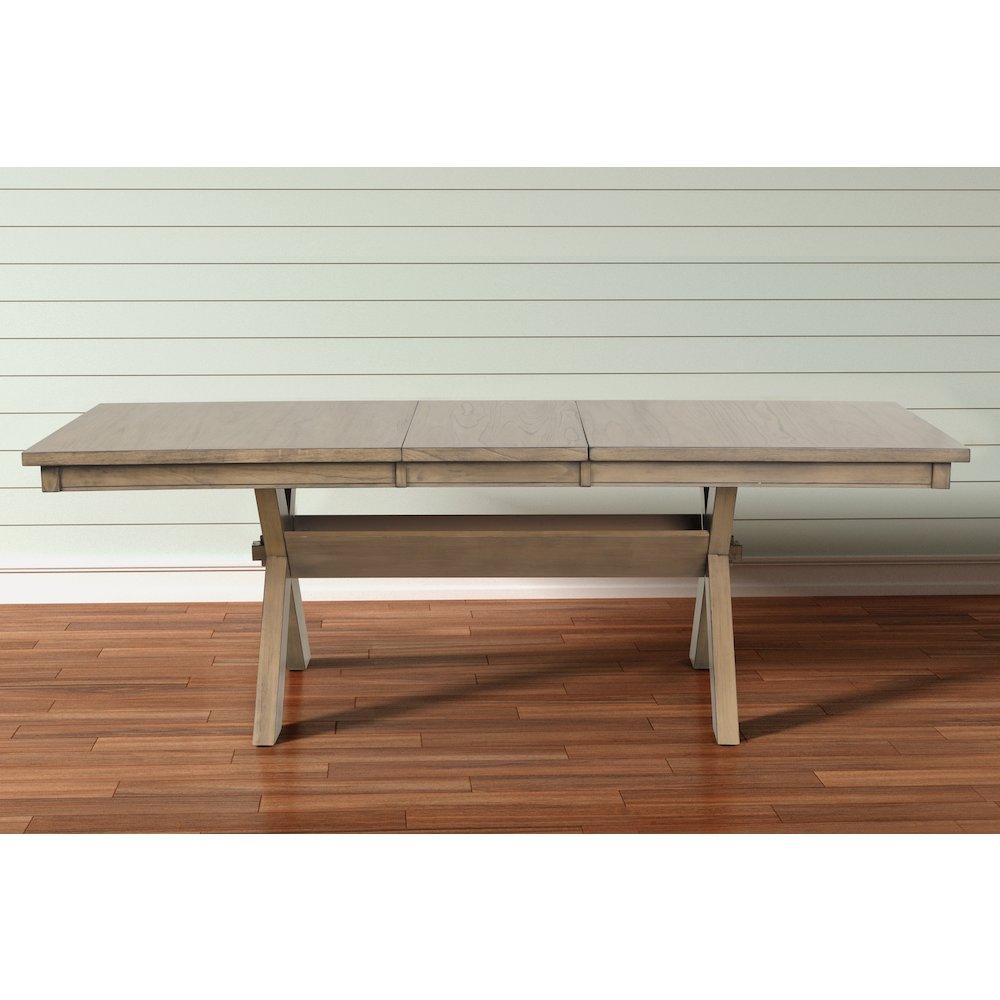 Raven Wood Trestle Extendable Dining Table with Leaf, Glazed Pine Brown
