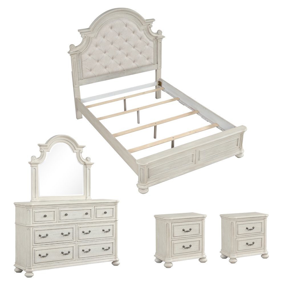 Nelson French Traditional 5-Piece Bedroom Set, Antique White, Queen