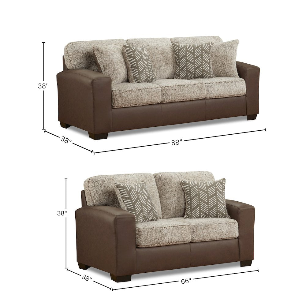 Marvella 2-Piece Living Room Sofa and Loveseat Set, Chocolate Faux Leather