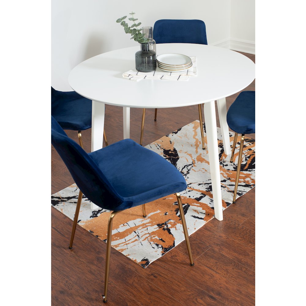 Aufurr 5-Pc Dining Set, White Round Dining Table with 4 Chairs, Blue