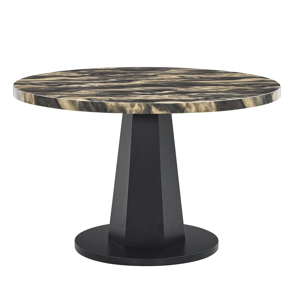 Cavira 5-PC Dining Set, Black and Gold Faux Marble Table with 4 Brown Chairs