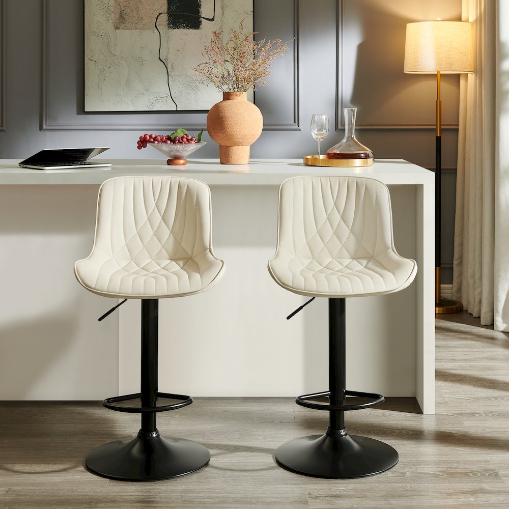 Kovyn Contemporary Adjustable Barstool with Faux Leather Swivel Seats, Set of 2