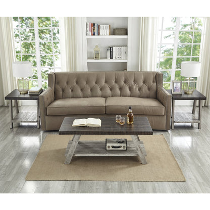 Athens Contemporary 3Pc Wood Shelf Coffee Table Set in Weathered Walnut and Gray