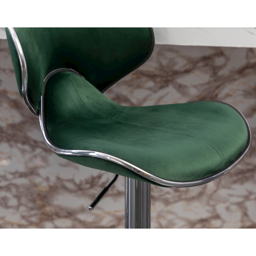 Masaccio Velvet Upholstered Adjustable Swivel Barstool, Set of 2, Green