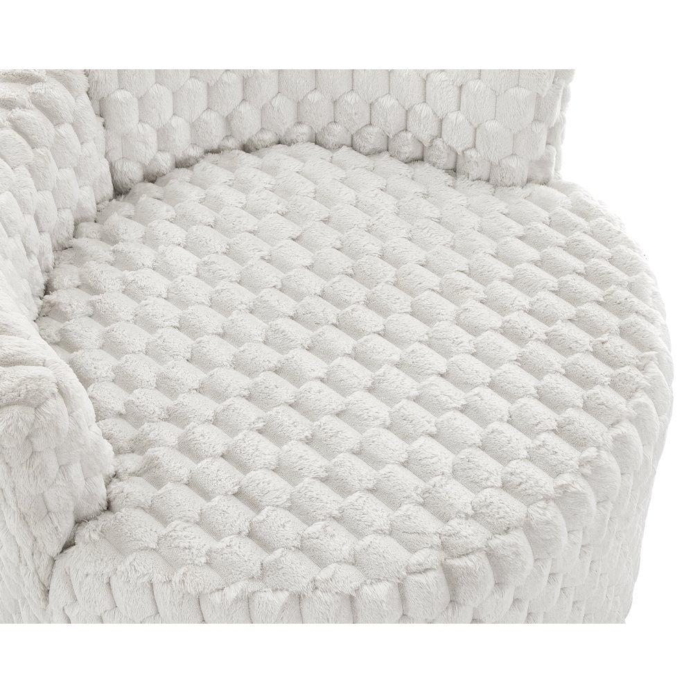 Malna Plush 3D Upholstered Barrel Accent Chair with Wheels, Off-white