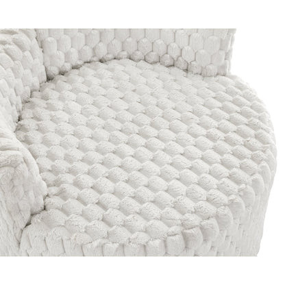 Malna Plush 3D Upholstered Barrel Accent Chair with Wheels, Off-white