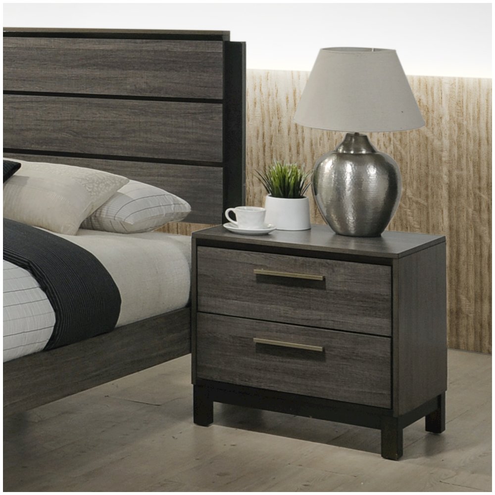 Ioana Antique Grey Finish Wood 2 Drawers Night Stands