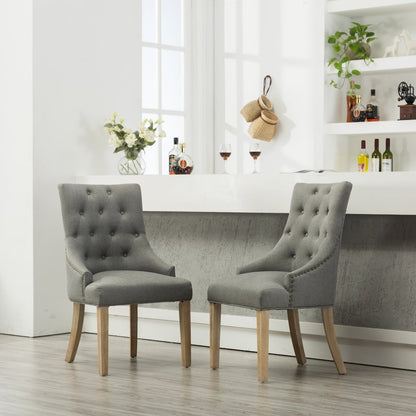 Luna Gray Button Tufted Solid Wood Wingback Chairs with Nail Heads Set of 2