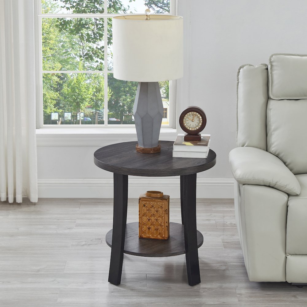 Anze Contemporary Oval Wood Shelf 3-Pc Coffee Table Set in Charcoal Finish