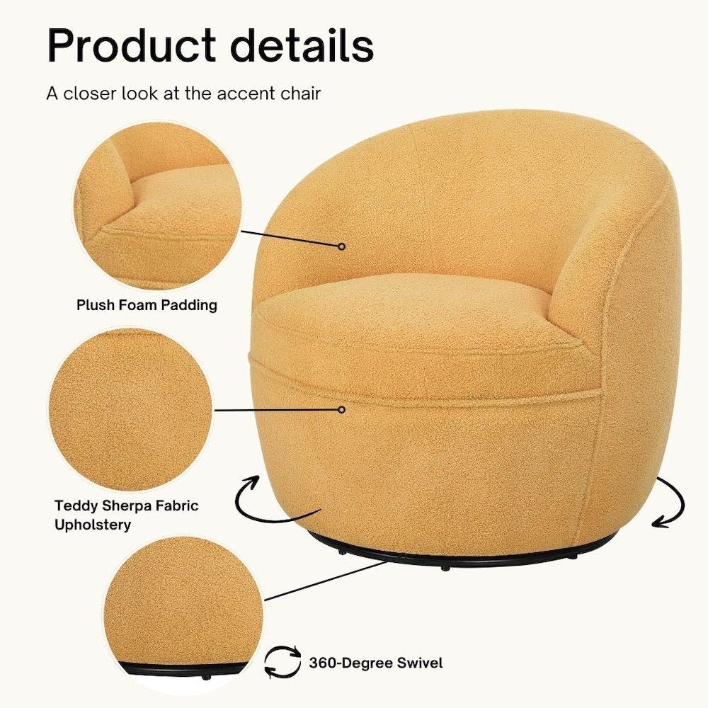 Galleria 360 Swivel Teddy Sherpa Barrel Chair, Yellow