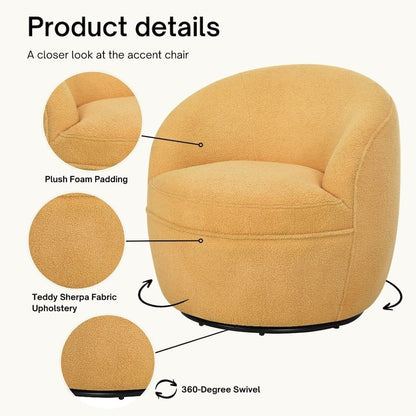 Galleria 360 Swivel Teddy Sherpa Barrel Chair, Yellow