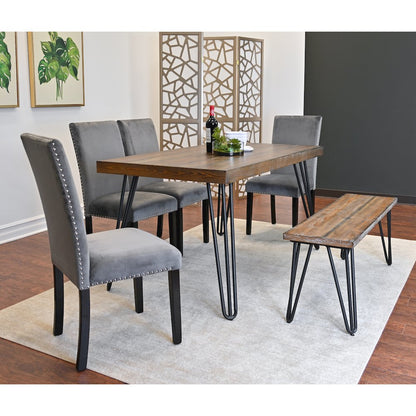 Ashzo 6-Pc Dining Set, Hairpin Dining Table with 4 Chairs and Bench, Gray