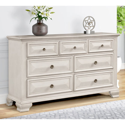 Distressed Parchment Wood Bedroom Set, Queen Bed, Dresser, Mirror,2 Nightstands