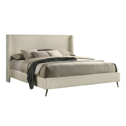 Mavela Wide Wale Corduroy Upholstery Panel King Bed, Cream