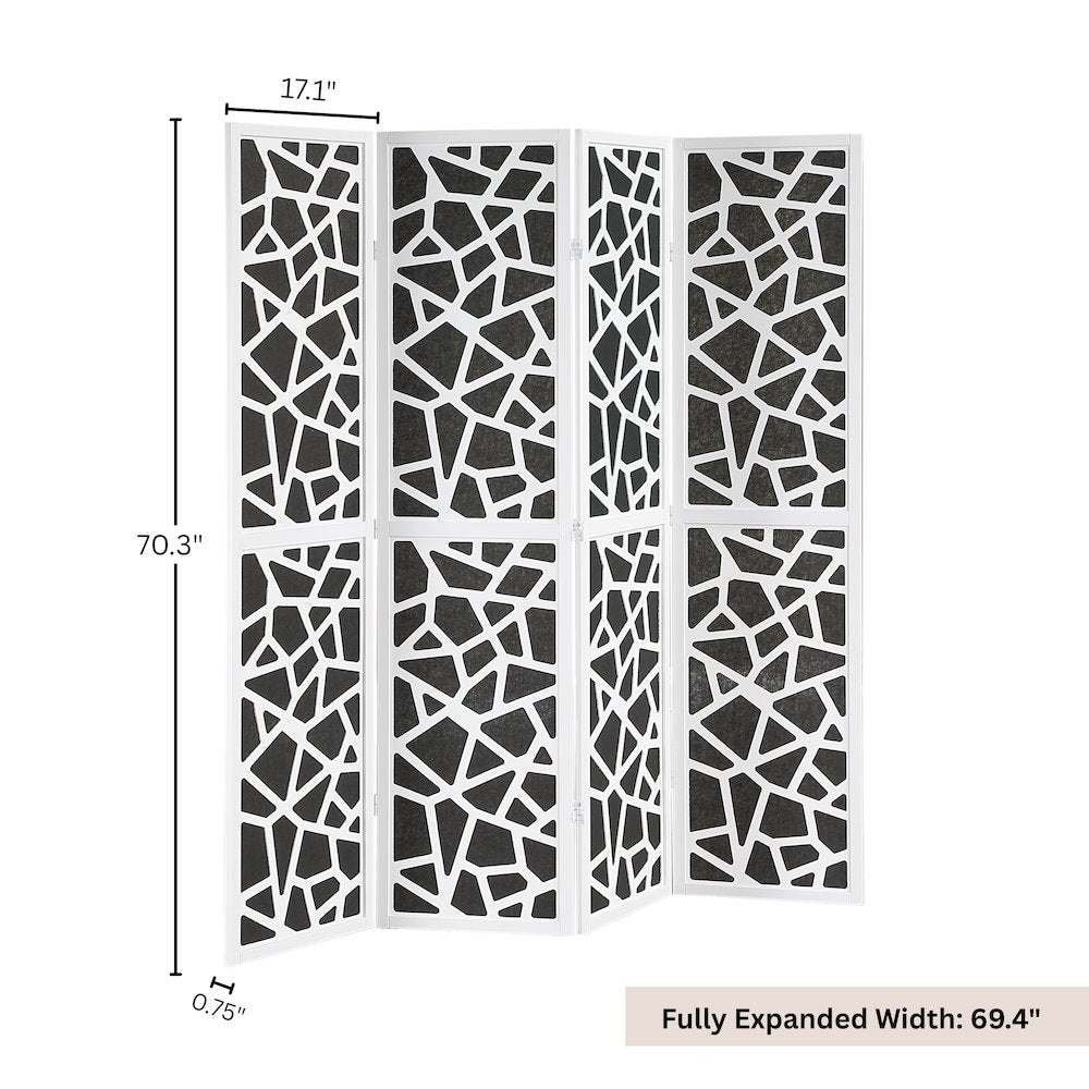 4-Panel Wood Room Divider, Folding Portable Partition Screen, Black and White