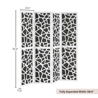 4-Panel Wood Room Divider, Folding Portable Partition Screen, Black and White