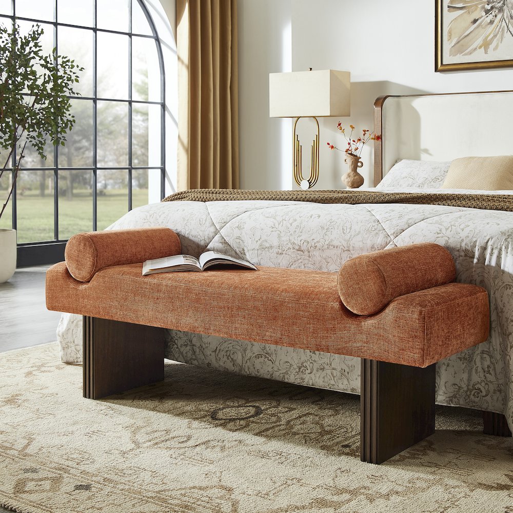 Brooke Contemporary Upholstered Bench, Orange