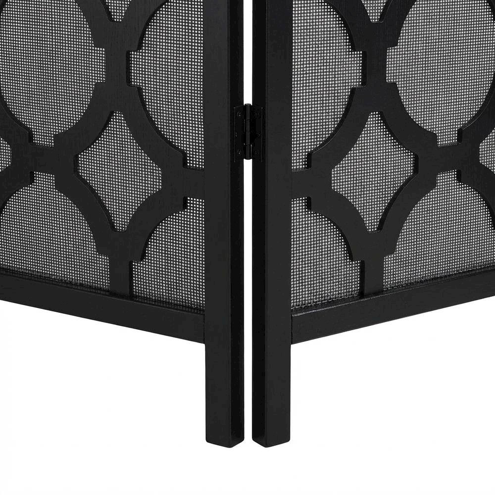 Black 4-Panel Wood Folding Room Divider, Fabric, Transitional, 70 Inch