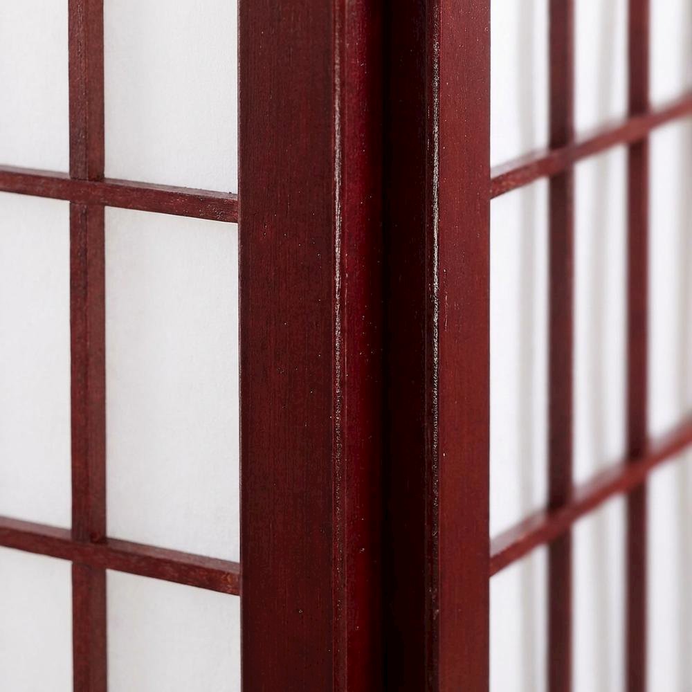 Cherry 4-Panel Wood Folding Room Divider, Rice Paper, 71 Inch