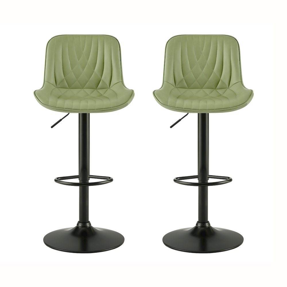 Kovyn Contemporary Adjustable Barstool with Faux Leather Swivel Seats, Set of 2