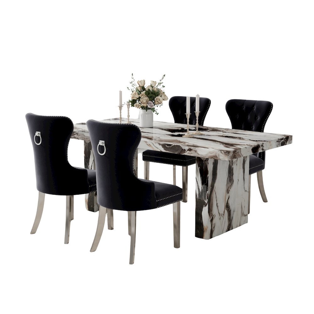 6-Piece Dining Set, Faux Marble Dining Table with 4 Chairs and Bench, Gray