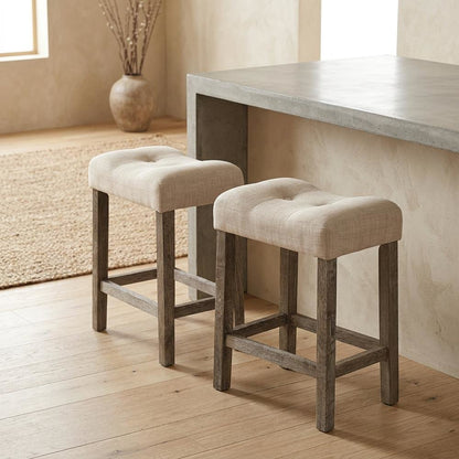 Taupe Button Tufted Counter Height Saddle Stool Set of 2 with Stylish Design