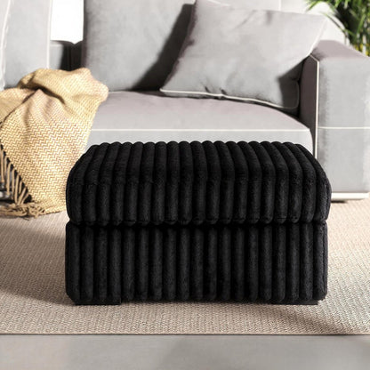 Solenne Oversized Ottoman with Jumbo Corduroy Upholstery, Black