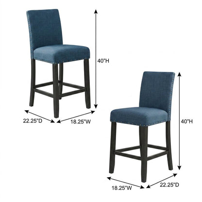 Blue Fabric Counter Height Stools Set with Nailhead Trim