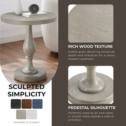 Solmere 22" Round Wood Pedestal End Table, Gray