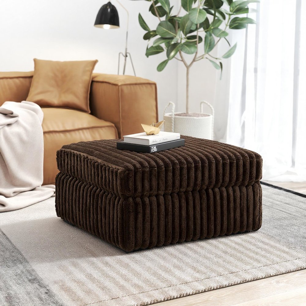 Solenne Oversized Ottoman with Jumbo Corduroy Upholstery, Chocolate