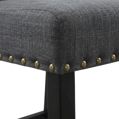 Gray fabric counter height stools with nailhead trim, set of 2