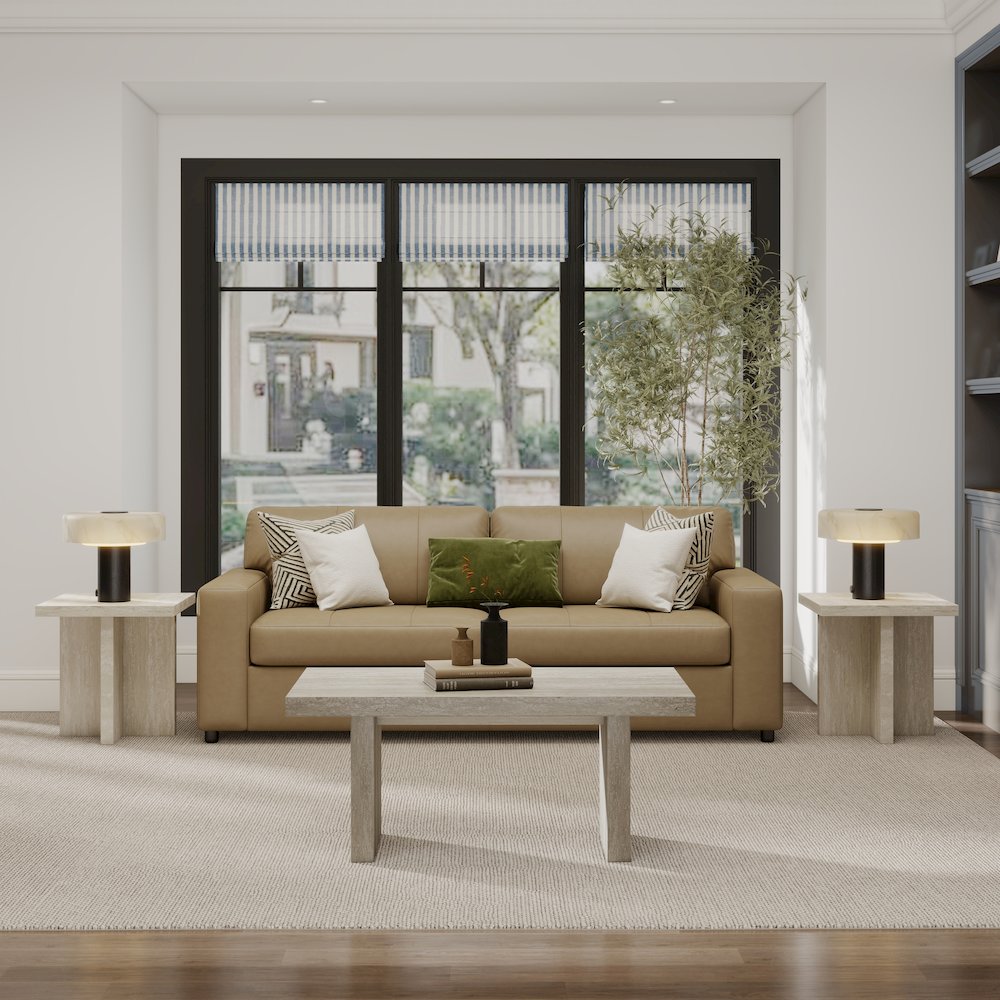 Cavira 3-Piece Faux Marble Coffee Table Set, Table and Two Side Tables, Beige