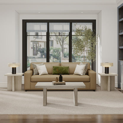 Cavira 3-Piece Faux Marble Coffee Table Set, Table and Two Side Tables, Beige