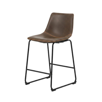 Antique Brown PU Leather Counter Height Stools Set of 2 with Stylish Design