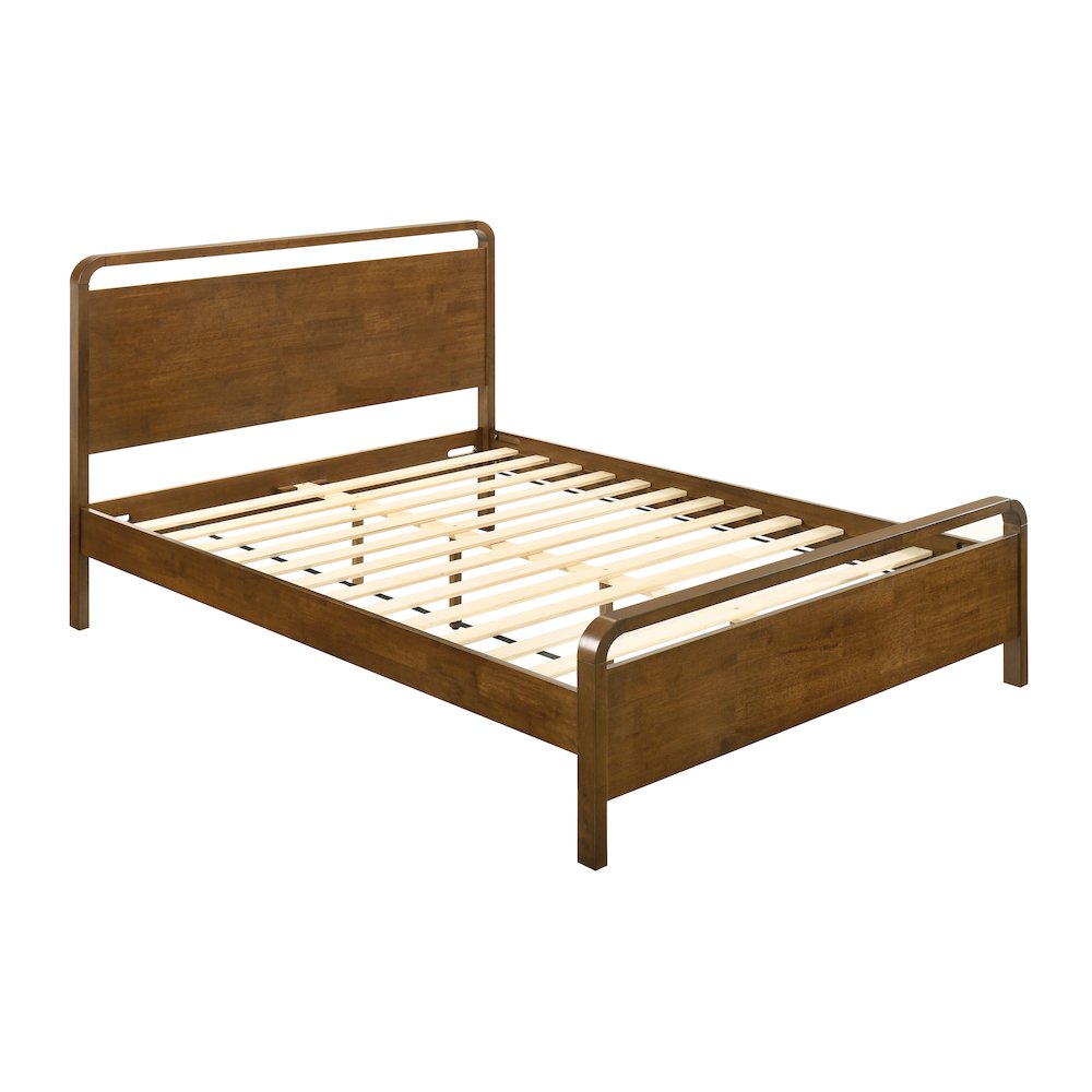 Eldren Wood Platform Bed in Walnut Finish, Queen