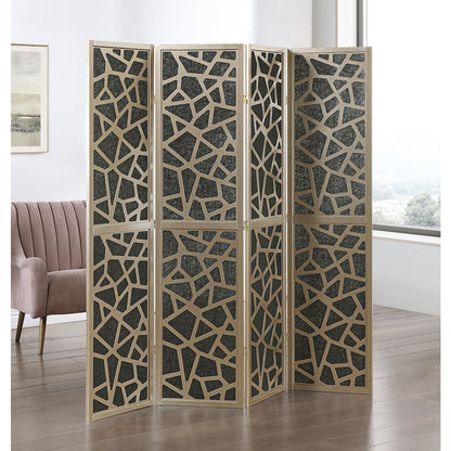 4-Panel Wood Room Divider, Folding Portable Partition Screen, Black and Gold