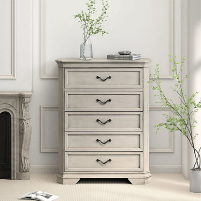 Maderne Wood 5-Drawer Chest, Antique White Finish