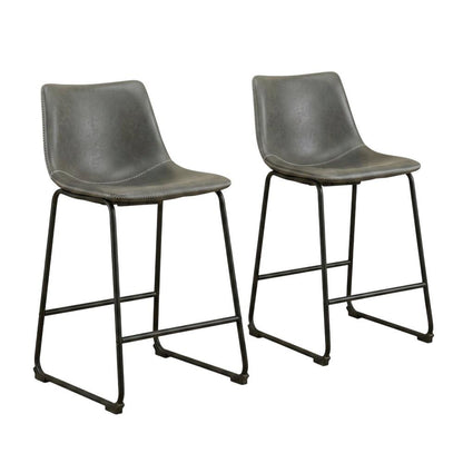 Antique Gray Vintage PU Leather Counter Height Stools, Set of 2