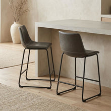 Antique Gray Vintage PU Leather Counter Height Stools, Set of 2