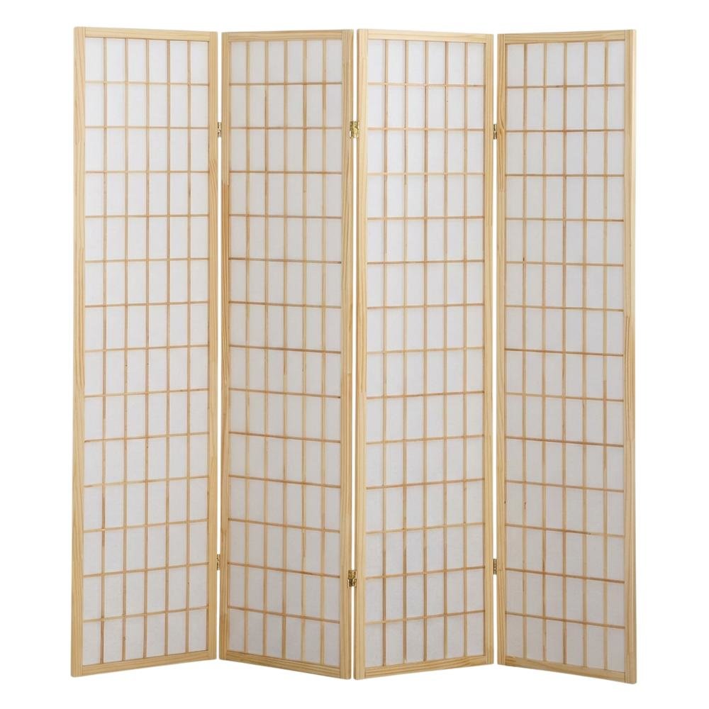 Natural 4-Panel Wood Folding Room Divider, Rice Paper, 71 Inch