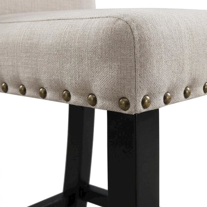 Tan fabric counter height stools with nailhead trim, set of 2